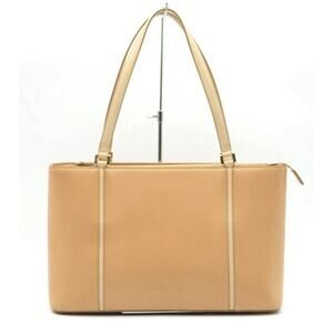 BURBERRY Tote Bag Leather Check Camel Authentic